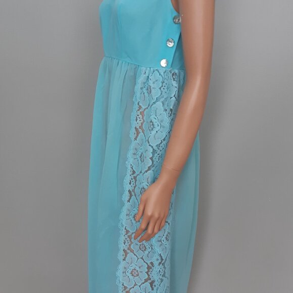VTG Turquoise Blue 2 pcs Nightgown Set Louis Jean Mint Condition Unique Size S-M - Picture 7 of 10